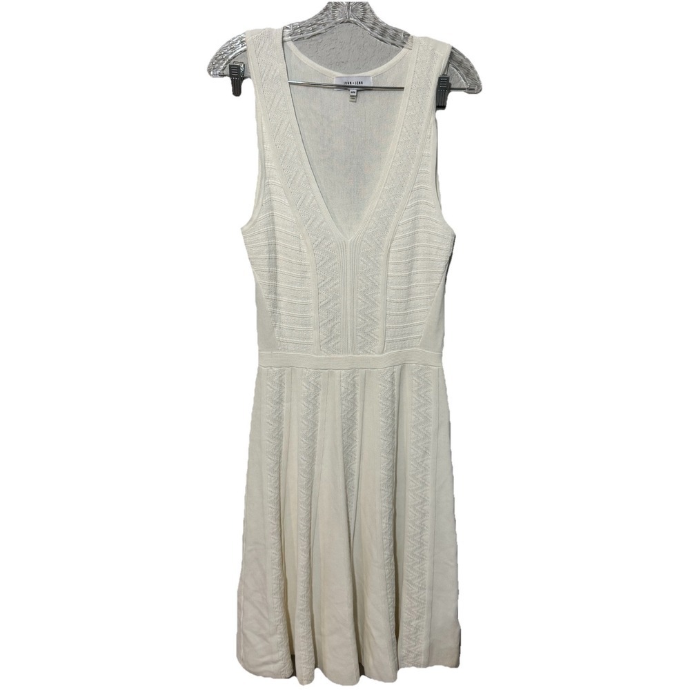 John + Jenn Cream Textured Chevron Knit V-Neck Fit & Flare Skater Dress Medium